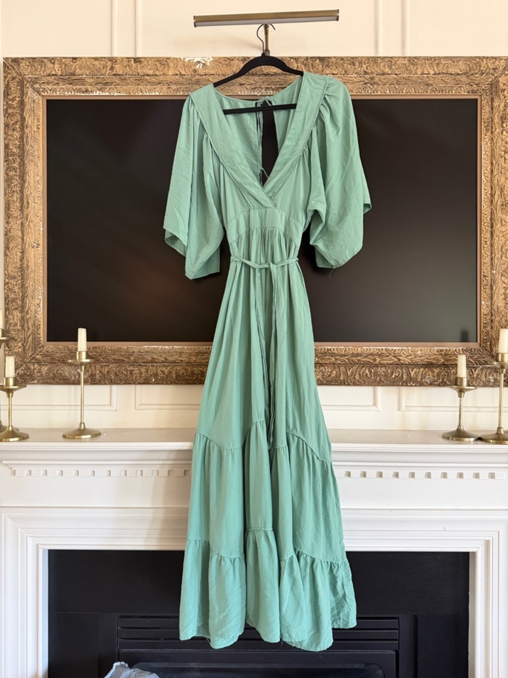 Women’s Sage Green Maxi Dress with V-Neck and Flutter Sleeves